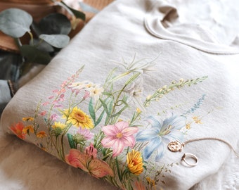 Vintage Pressed Flowers Sweatshirt, Boho Cottagecore Crewneck, Pastel Botanical Floral Pullover, Fairycore Wildflowers Sweatshirt, Summer