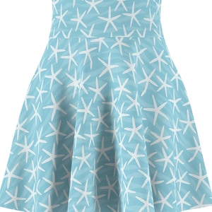 Starfish Skater Skirt, Coastal Summer Outfit, Ocean Print High Waist Skirt, Beach Vacation Clothing, Sea Life Aesthetic