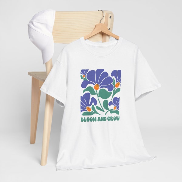 Bloom and Grow Floral Unisex Heavy Cotton Tee, Gift for Mom, Mother's Day Gift, Gift for Her, Floral Tee Gift