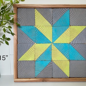 Wood Quilt Block | Barn Quilt | Gift for Quilter | Wall Decor | Aqua and Yellow | Handmade | Country Cottage | Artisan
