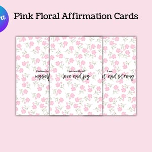 Bevestigingskaarten roze bloemen - afdrukbare bevestigingsbundel, bewerkbare canvassjabloon, positieve bevestigingen, direct downloaden