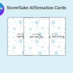 Affirmatiekaarten sneeuwvlok, bundel afdrukbare winteraffirmaties, bewerkbare canvassjabloon, direct downloaden