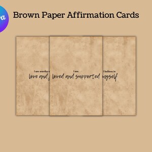 Bruine papieren bevestigingskaarten, bundel afdrukbare bevestigingskaarten, bewerkbare canva-sjabloon, Instant download, positieve bevestigingen