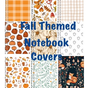 Puede incluir: Conjunto de ocho portadas de cuaderno imprimibles con temas otoñales. Las portadas presentan varios diseños que incluyen calabazas, bellotas, hojas y un zorro.