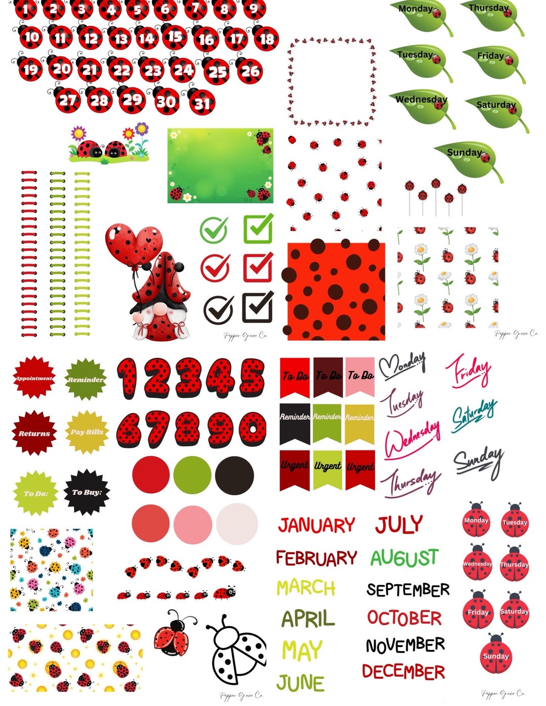Ladybug Themed Digital Stickers and Templates for Goodnotes - Etsy