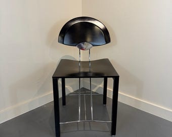 Set of 4 Italian Postmodern Dining Chairs – Ebonized Wood & Chrome – 1980s Milanese Era Style