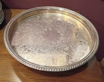 Silver Plate Lazy Susan – Floral Cutout Rotating Serving Tray