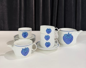 Richard Ginori “Fragoletta” Blue Strawberry Tea & Coffee Service