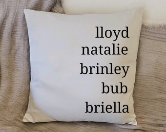 Stacked Family Name Throw Pillow Case, Rustic Living room, Farmhouse Decor, Children&#39;s Name Pillow, Blended Family Gift