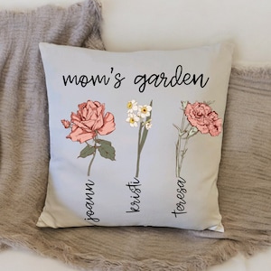 Mom&#39;s Garden Gepersonaliseerde Geboortebloem Geboortemaand Kussensloop, Aangepaste Moederdag Kussensloop, Moederdag Cadeau, Cadeau voor moeder,