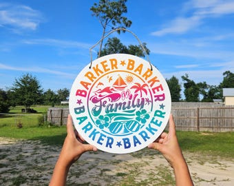 Personalized Family Beach Sign, Family Vacation, Beach House, Summer Vacation Housewarming Gift, Coastal Home Welcome Plaque, Tropical Door
