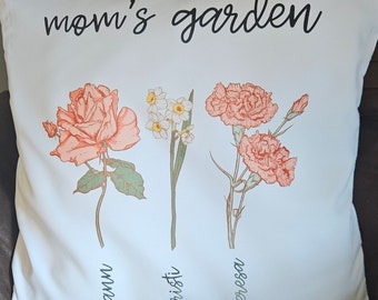 Moms's Garden Funda de almohada personalizada para el mes de nacimiento de flores de nacimiento, funda de almohada personalizada para el día de la madre, regalo del día de las madres, regalo para mamá,