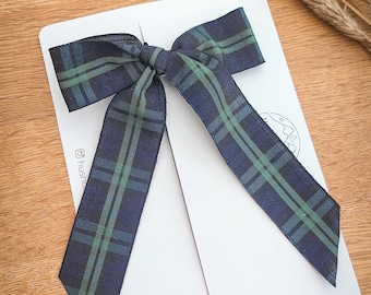 Tartan Womens Bow, Navy Tartan Bow, Womens Bows, Womens Hair Accessories, Hair Bows, Longtail Bows