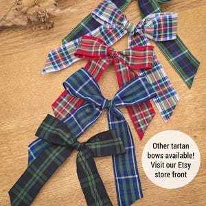 Tartan Womens Bow, Navy Tartan Bow, Womens Bows, Womens Hair Accessories, Hair Bows, Longtail Bows image 2