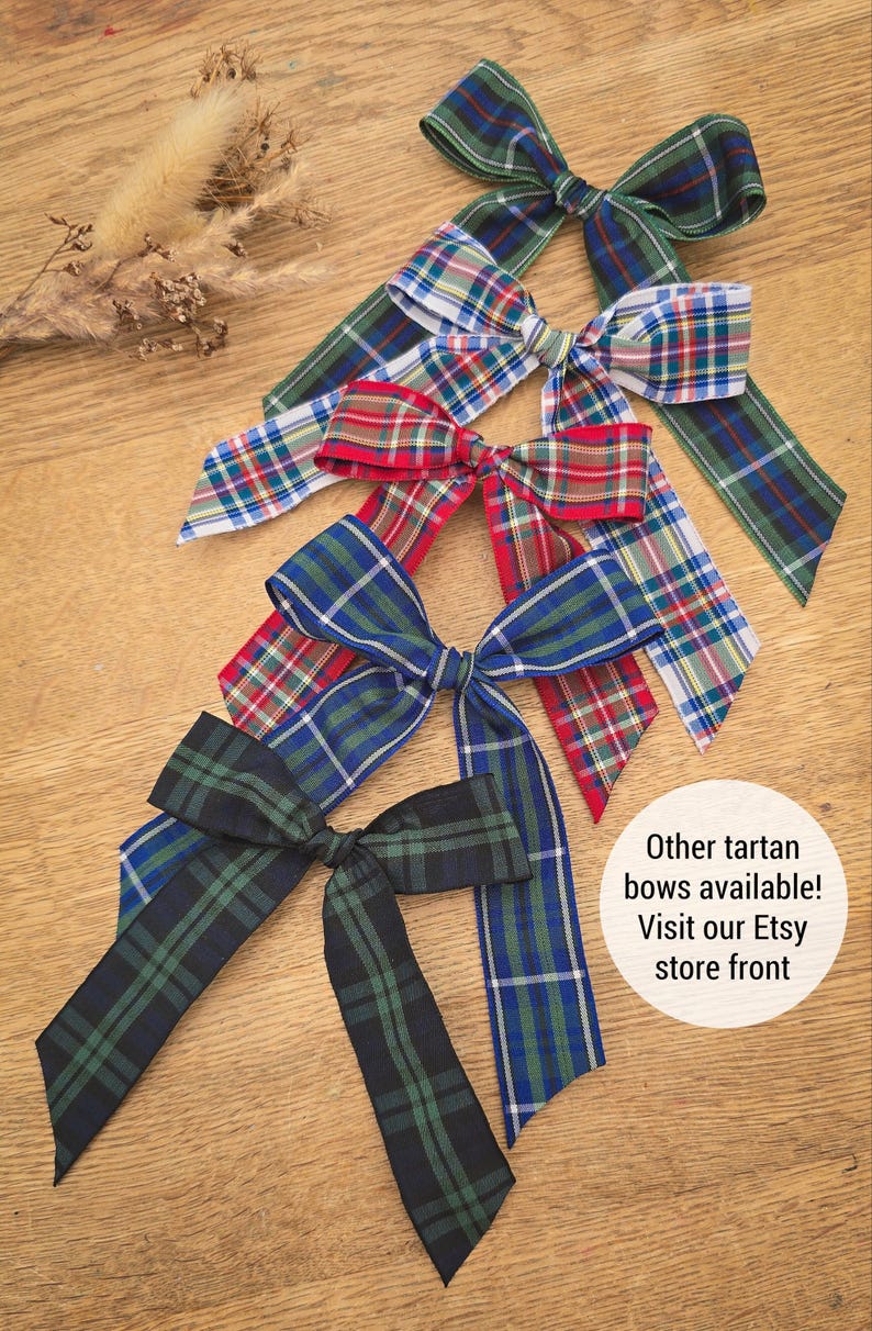 Tartan Womens Bow, Navy Tartan Bow, Womens Bows, Womens Hair Accessories, Hair Bows, Longtail Bows image 2