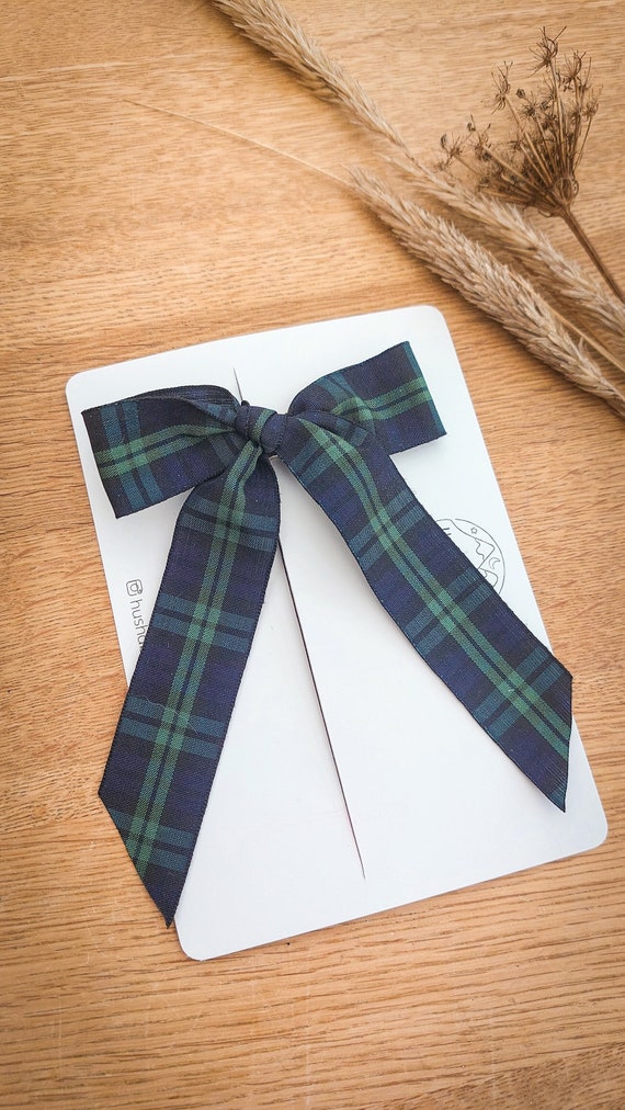 Tartan Womens Bow, Navy Tartan Bow, Womens Bows, Womens Hair Accessories, Hair Bows, Longtail Bows