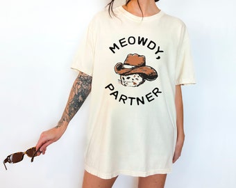 ウエスタン ファニー キャット ニャーディ レトロ ボヘミアン コンフォート カラー Tシャツ