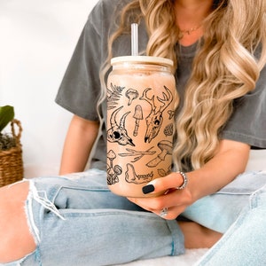 Goblincore Gift Mushroom Witchy Mystic Skull Whimsigoth Gift Cup Tumbler Goblin Core Forestcore Coffee Glass Tumbler Can Goth Gift