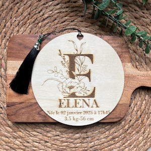 Carte bienvenue bébé en bois pour naissance bebe,carte en bois, lettre fleurie ,carte en bois mensurations bebe, plaque naissance pour bebe
