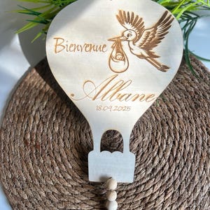 Wooden hot air balloon baby welcome card - Birth announcement - Baby name - Baby birth