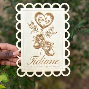 Wooden baby welcome card - Birth announcement - Baby name - Baby birth