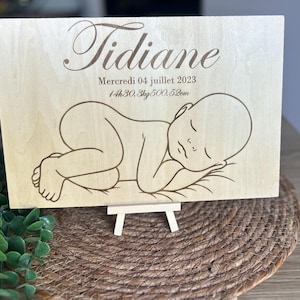 Wooden baby birth frame decoration, wooden welcome baby frame with baby birth measurements, birth information plaque.