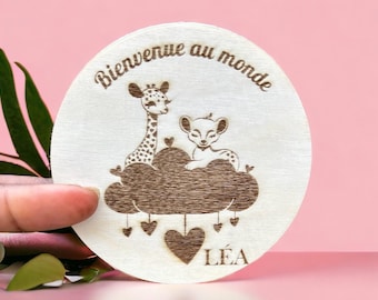 Welcome baby card | Personalized wooden card | Birth gift | Baby milestone card