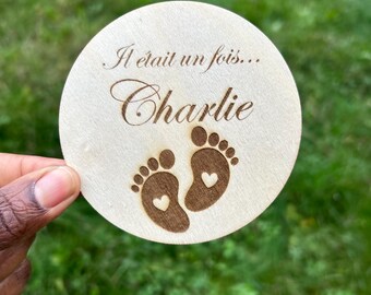 Carte bienvenue bébé/ carte naissance/ il était une fois/ maternité/ bois /photos naissance.