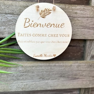 Bienvenue Chez Nous Plaque de Porte en Bois Pancarte d'entrée Panneau à Suspendre Décoration de Maison Cadeau