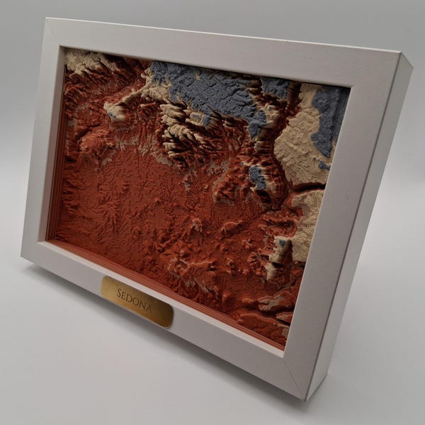 Mapa de elevación de Sedona, relieve 3D de roca roja, arte mural del desierto de Arizona, 12,7 x 18,8 cm