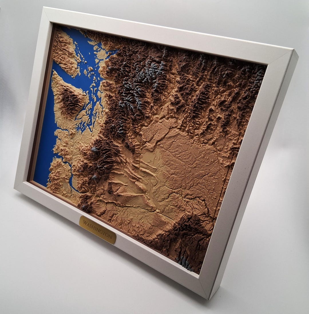 Washington Topographic Map – 3D Raised Relief State Terrain Model ...