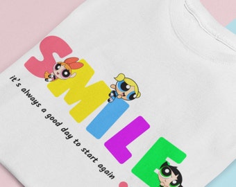Camiseta de Las Chicas Superpoderosas con Sonrisa: Camiseta nostálgica de dibujos animados de los 90