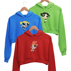 Powerpuff Girls Crop Hoodie – Blossom Bubbles Buttercup Tee – Cartoon Crop Sweatshirt