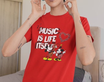 Vintage Mickey Mouse Tee: Music Is Life Graphic, Unisex Cotton
