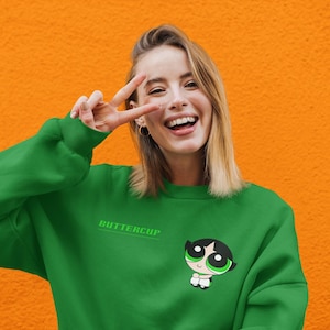 Powerpuff Girls Buttercup Sweatshirt – Unisex Retro Cartoon Crewneck – 90s Graphic Pullover – Gift for Her or Him – Cute Anime Style