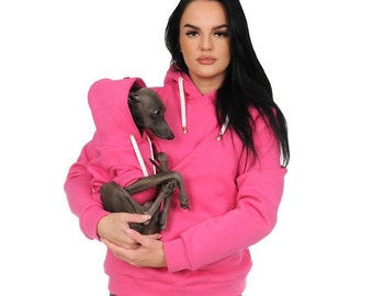 PINK sweatshirt for carrying a dog or cat, Kangaroo Pouch for dog, hunde tasche, dog bag, sweatshirt for carrying a dog or cat