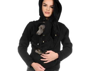 BLACK sweatshirt for carrying a dog or cat, Kangaroo Pouch for dog, hunde tasche, dog bag, sweatshirt for carrying a dog or cat