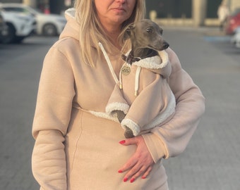 BEIGE sweatshirt for carrying a dog or cat, Kangaroo Pouch for dog, hunde tasche, dog bag, sweatshirt for carrying a dog or cat