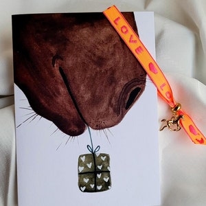 Pferdekarte mit Armband | Geschenk Pferd | Aquarellkarte | Weihnachtsgeschenk für Pferdefans