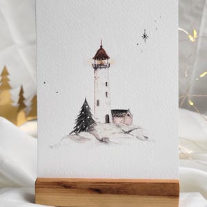 Aquarellkarte Leuchtturm | maritime Weihnachtskarte | Kunstdruck | handgemaltes Motiv