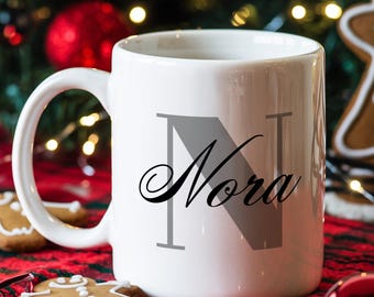 Mug prénom personnalisable, Mug personnalisé, Cadeau de Noël, Mug de Noël personnalisé, Mug à monogramme, Mug prénom, Mug lettre, Mug personnalisé