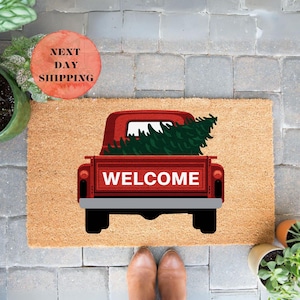 Welcome Tree Doormat, Truck Doormat, Holiday Gifts, Entryway Decor, Doormat, Front Porch Decor, Front Door Mat, Home Decor, Coir Doormat