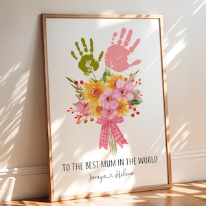 Mother&#39;s Day Handprint Bouquet Wall Art, Mom Gift, Custom Gift, Mother&#39;s Day Gift, Handprint Art, Floral Wall Art, Flower Handprint Art