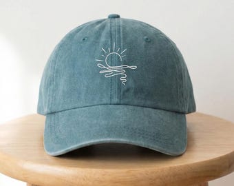 Casquette brodée Sunrise, chapeau de plage preppy brodé, chapeau vacances d'été, chapeaux de mariée, casquettes de baseball vintage, chapeau de plage EVJF