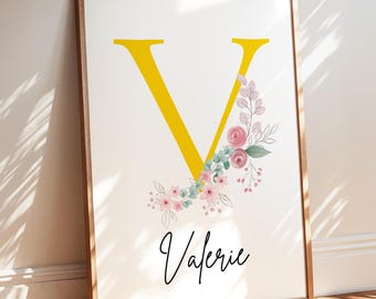 Custom Floral Name Wall Art, Custom Name, Framed Print, Wall Decor, Nursery Wall Art, Boho Name Sign, Baby Name Sign, Baby Room Decor