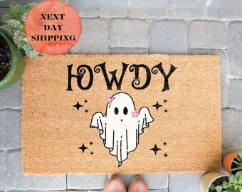 Ghost Cowboy Halloween Doormat, Western Welcome Mat, Housewarming Gift