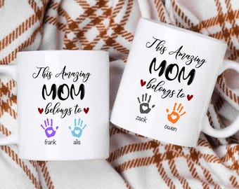Mug personnalisé avec empreinte de main de maman, tasse à café personnalisée avec prénom pour enfants