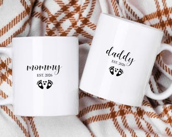 Personalized Mommy Daddy Mug, New Parents Est. 2026 Coffee Cup