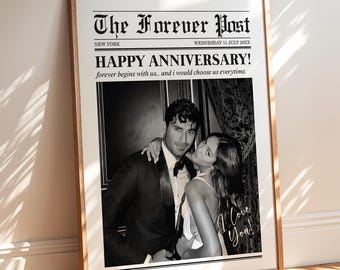 Custom Newspaper Frame, Personalized Anniversary Photo Frame, Newspaper Art Print, Living Room Wall Decor, Couples Gift, Romantic Gifts