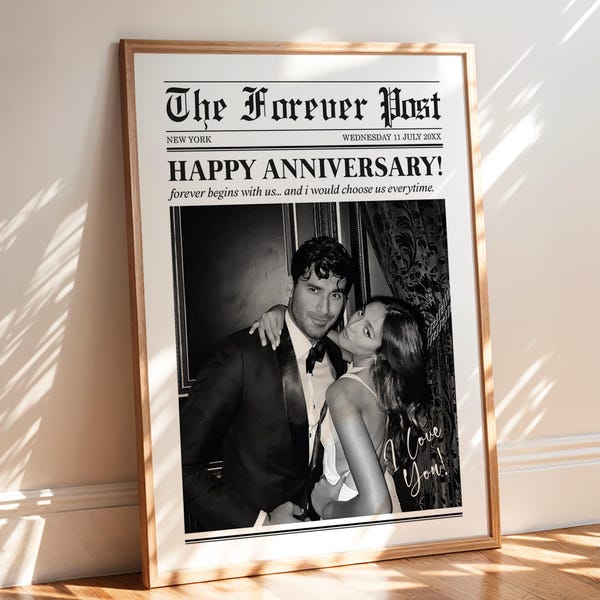 Custom Anniversary Newspaper Photo Frame, Personalized Couple Gift